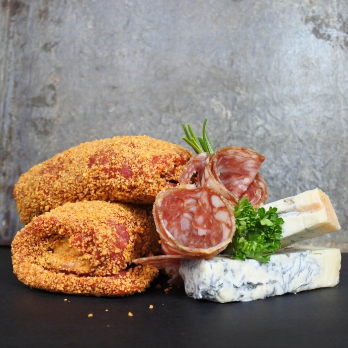 Cordon Bleu Blonde d'Aquitaine met gorgonzola & venkelsalami